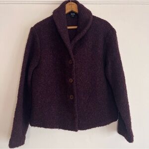 Eileen Fisher Vintage Wool Boucle Jacket Size Small Purple Sweater Boxy USA